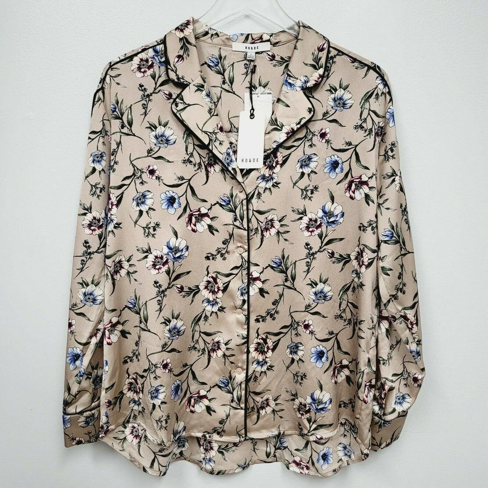 RO & DE Black Floral Sheer Slit Sleeve Romantic Blouse Medium Womens